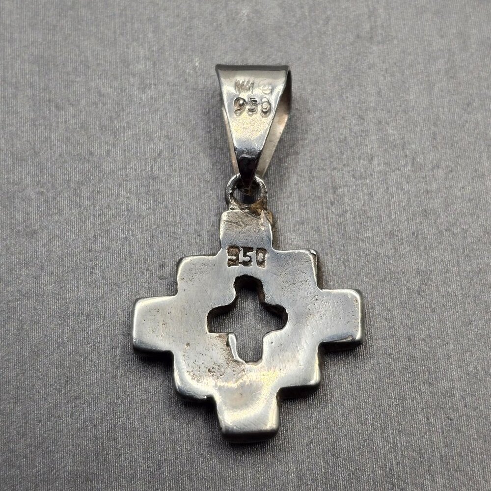 VTG 950 Silver Gemstone Chakana Inca Cross Pendant 1 1/8" Signed DW Rainbow - Picture 2 of 5
